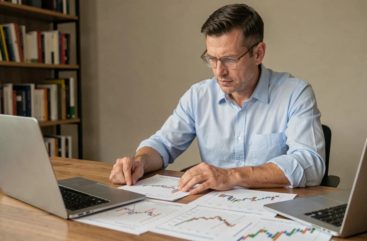 Homme analysant des graphiques de taux Euribor 3 mois pour un projet d'achat immobilier