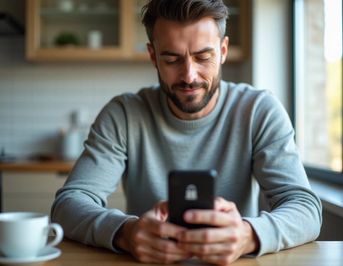 Homme utilisant l'authentification à deux facteurs sur son smartphone pour sécuriser son accès bancaire en ligne