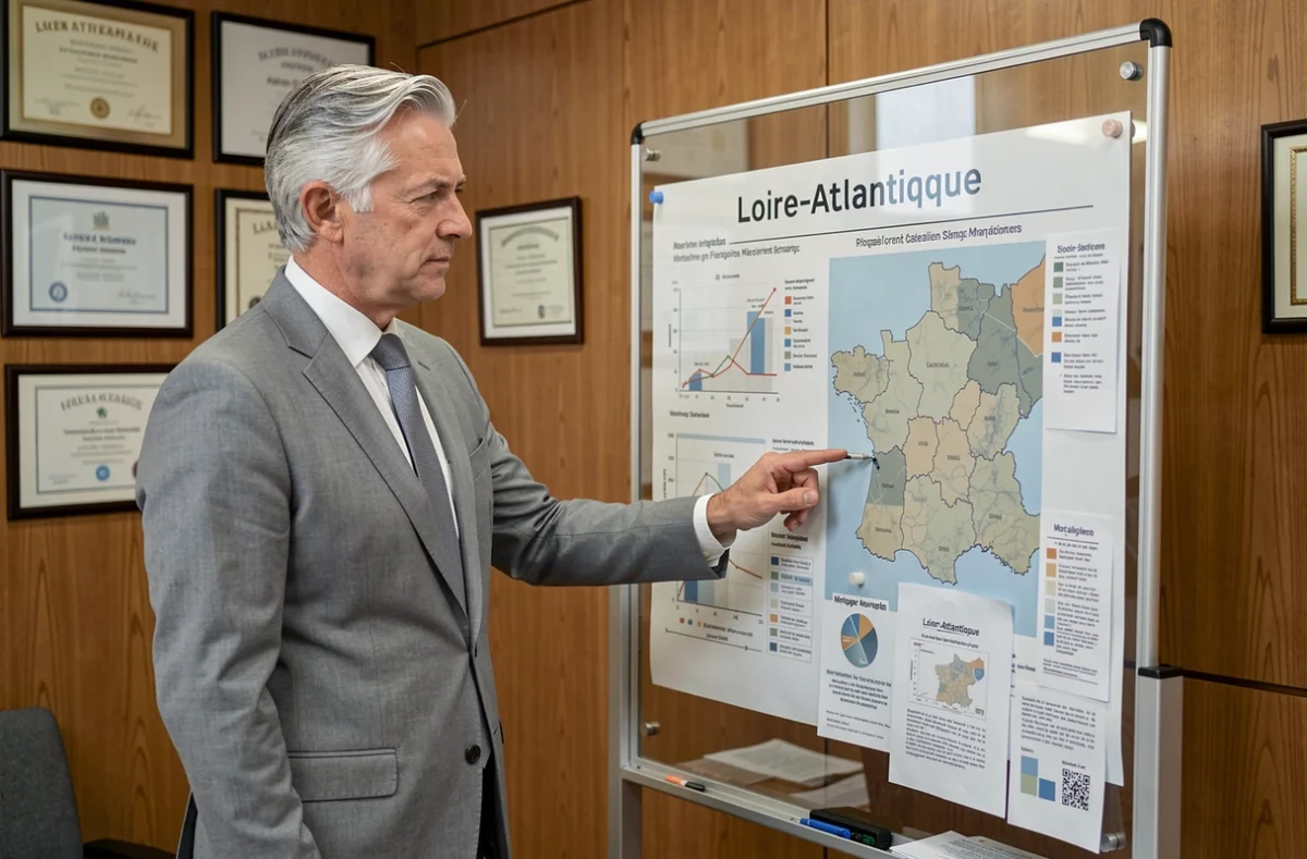 Courtier de La Centrale de Financement Loire-Atlantique expliquant un plan de financement immobilier à ses clients