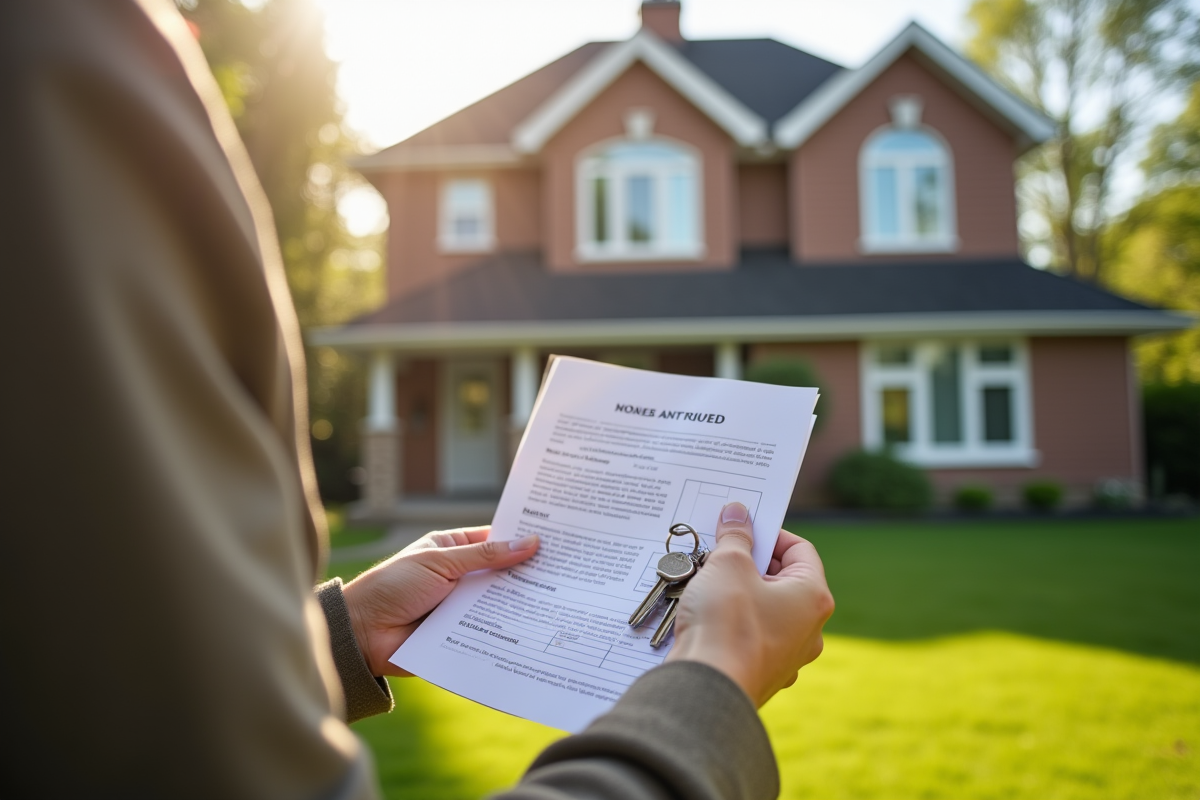 Personne non permanent résident tenant clés devant maison canadienne