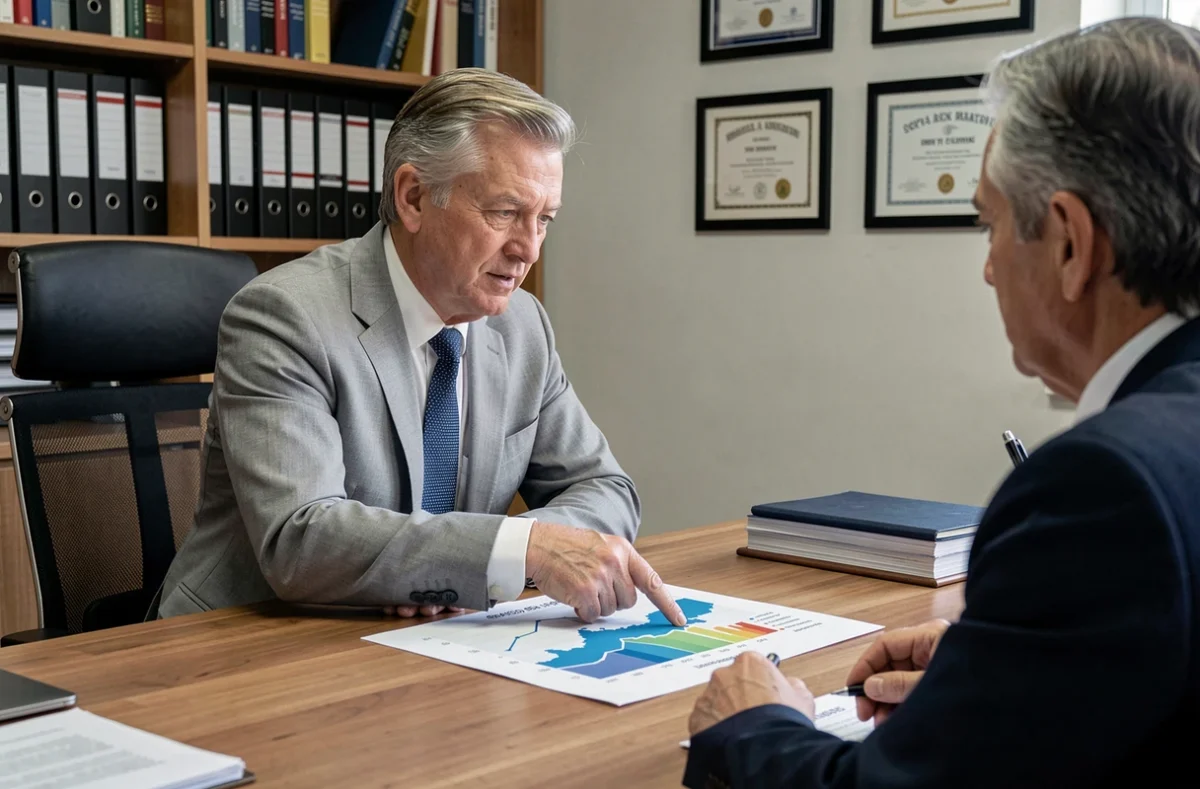 Conseiller financier présentant le rendement et les avis sur la SCPI Coeur de région à un client