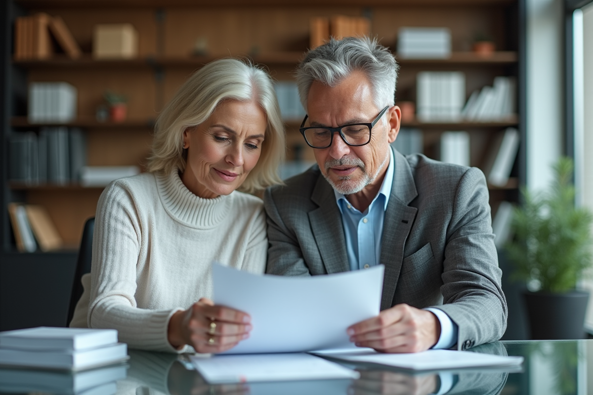 Couple discute avec conseiller bancaire en agence