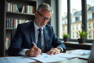 Économiste français en costume analysant des graphiques