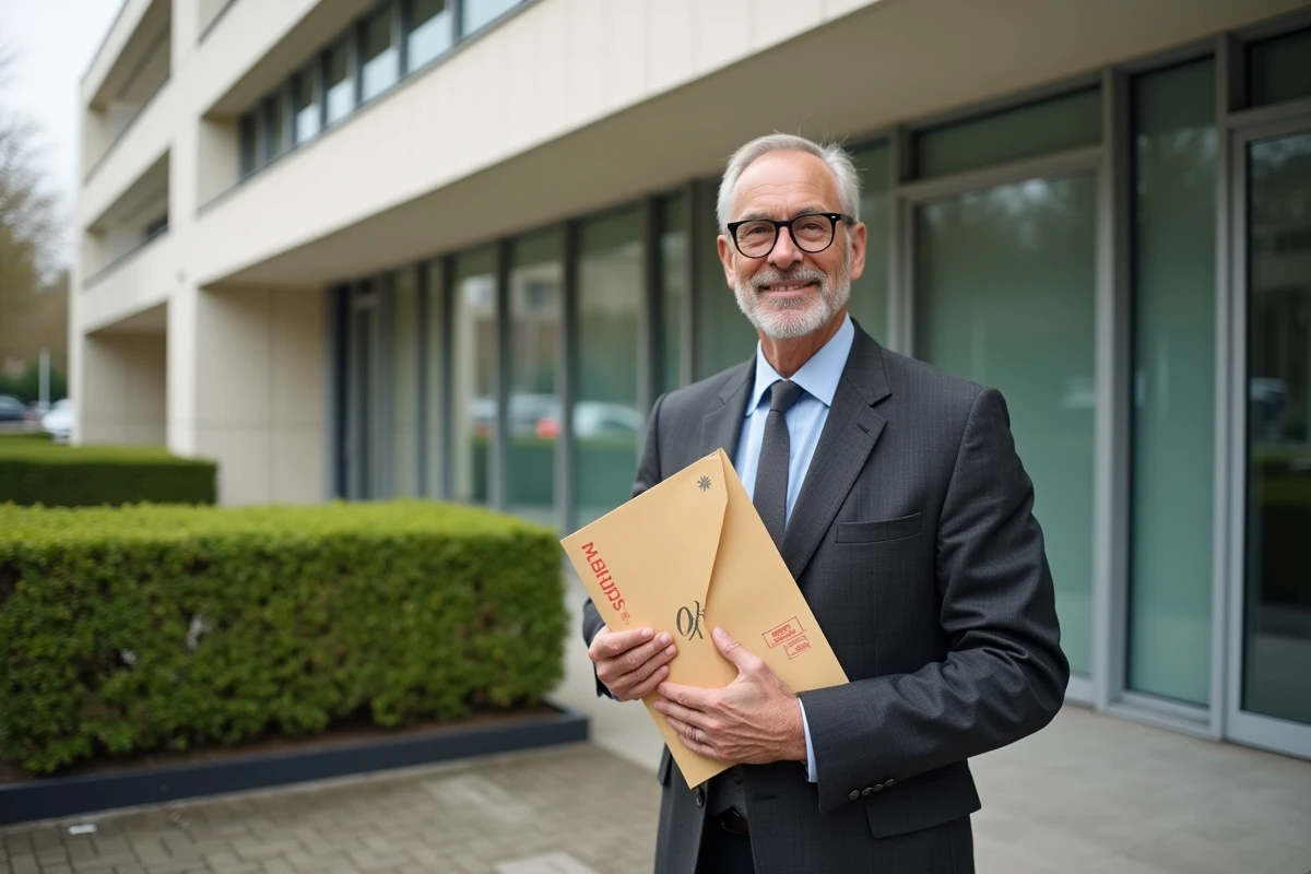 Employé postal devant le centre financier La Banque Postale à La Source Orléans cedex 9