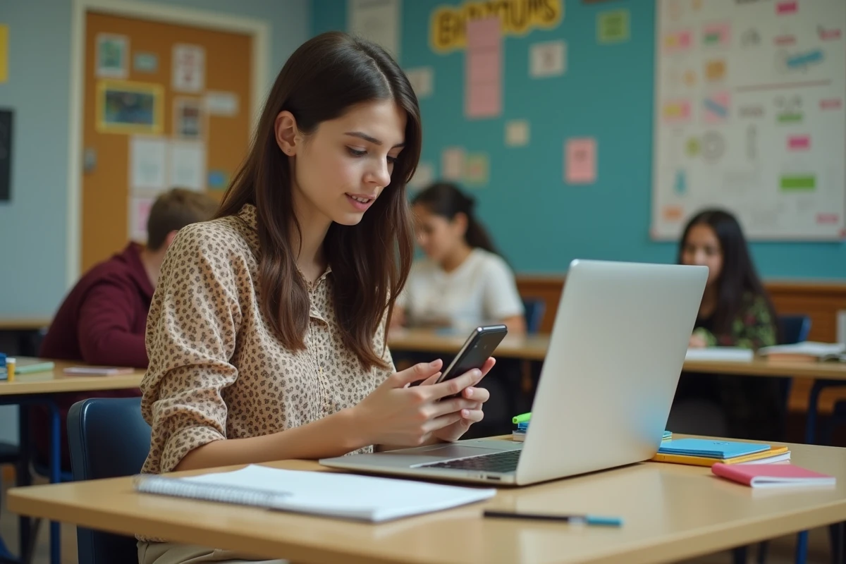 Jeune enseignante utilise une application de budget au personnel