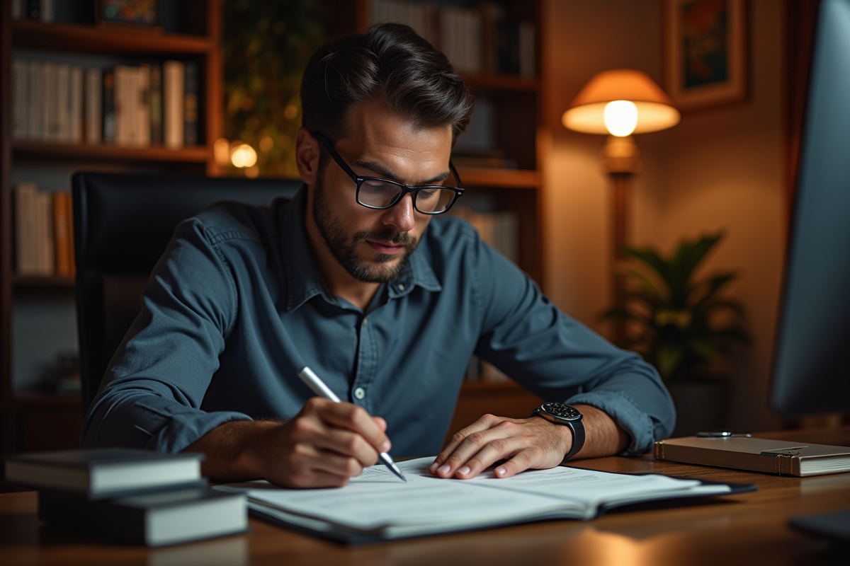 Entrepreneur confiant travaillant tard dans un bureau à domicile