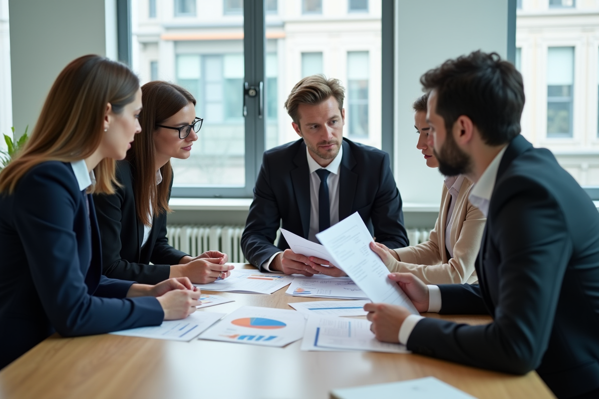 Groupe de collègues discutant autour d