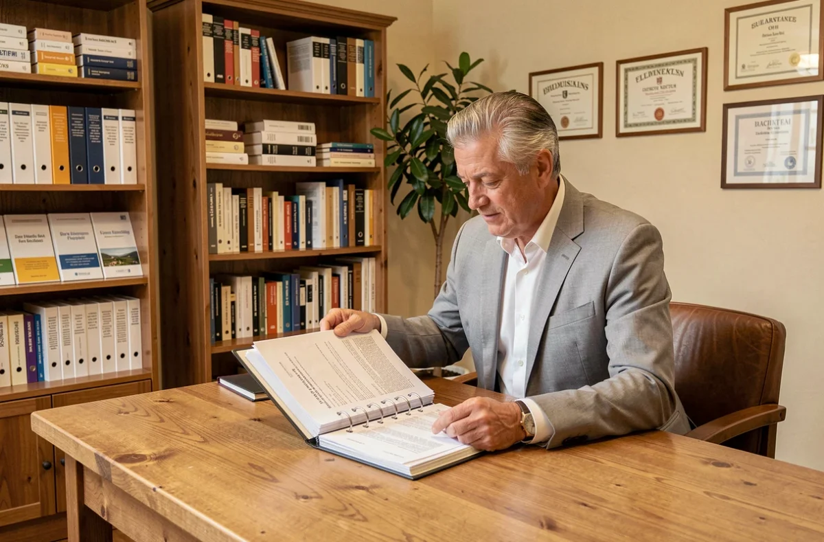 Expert-comptable d'Exco Fiduciaire du Sud Ouest consultant des dossiers clients dans un bureau chaleureux