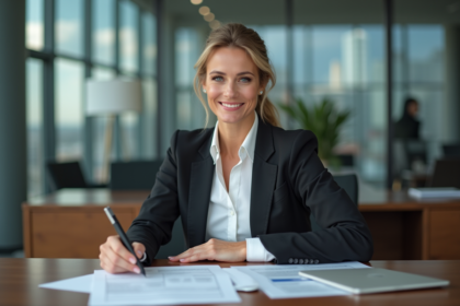 Femme d'affaires confiante dans un bureau moderne