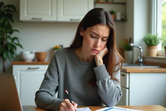Femme consultant un relevé bancaire pour contester un prélèvement non reconnu REMISEREDUCH