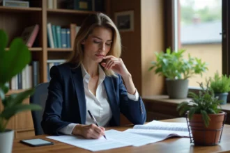 Femme confiante en bureau à domicile pour investissement