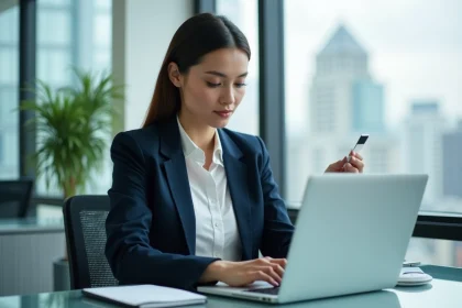 Femme d affaires utilisant un ordinateur portable en bureau