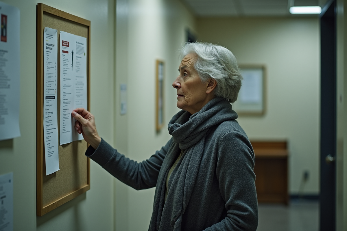 Femme examine une affiche d