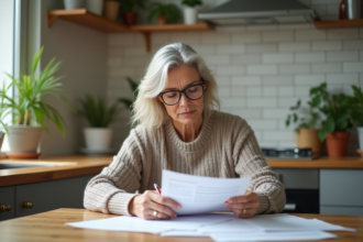 Femme réfléchissant à sa retraite à la maison