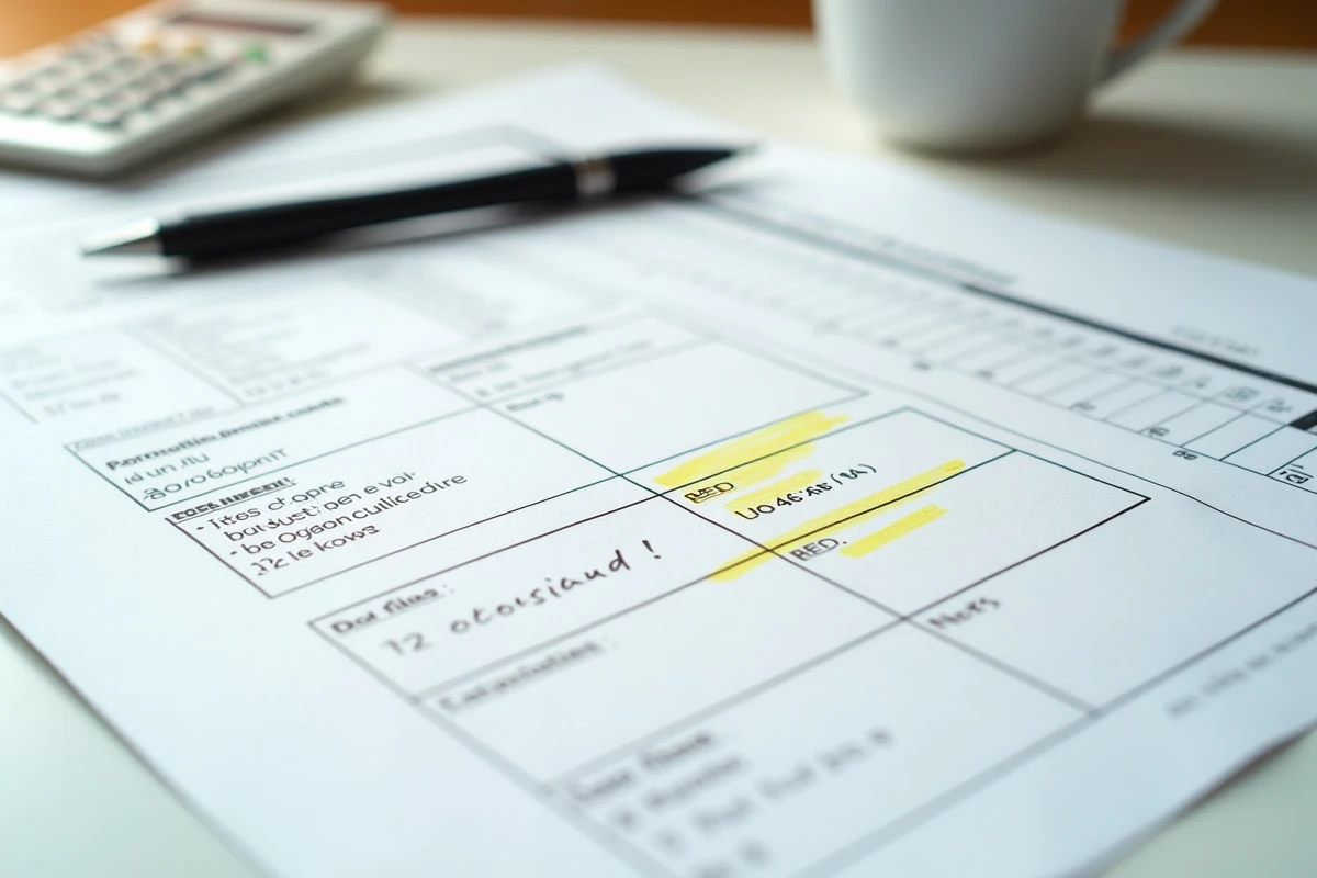 Gros plan sur une feuille d'impôts française avec stylo et calculatrice pour optimiser la prime Macron imposable