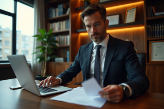 Homme d'affaires en costume dans un bureau élégant