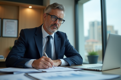 Homme d'affaires en costume dans un bureau moderne