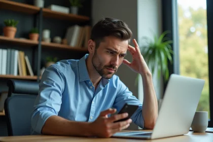 Homme d'âge moyen au bureau à domicile concentré