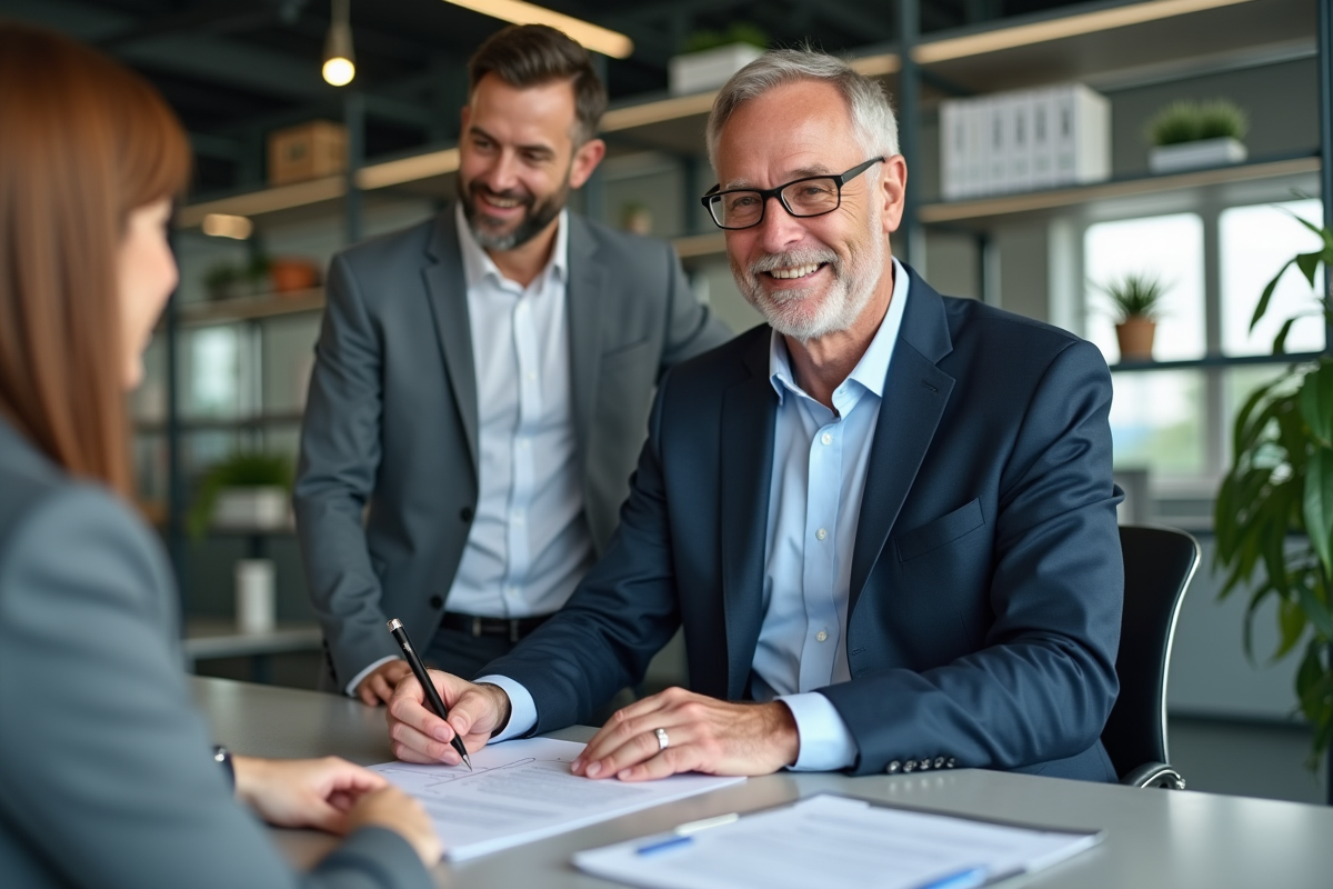 Homme signe un contrat d