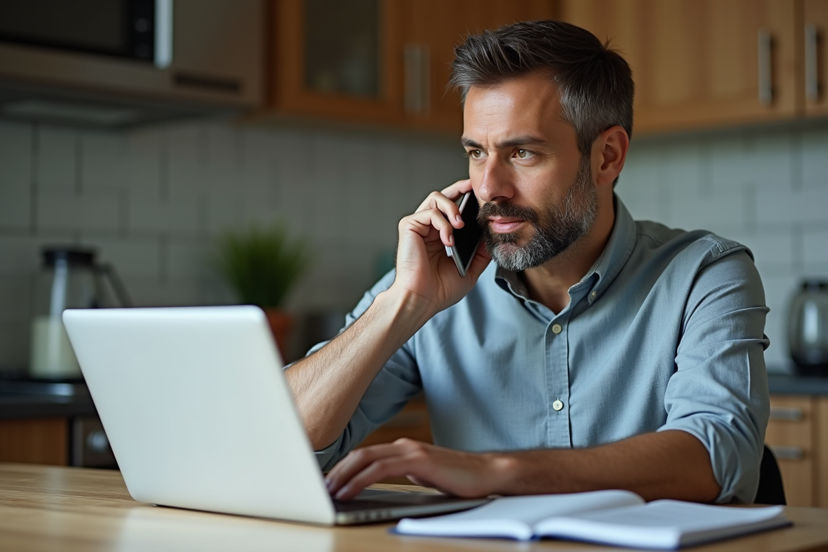Homme dâge moyen parlant au téléphone avec une police d