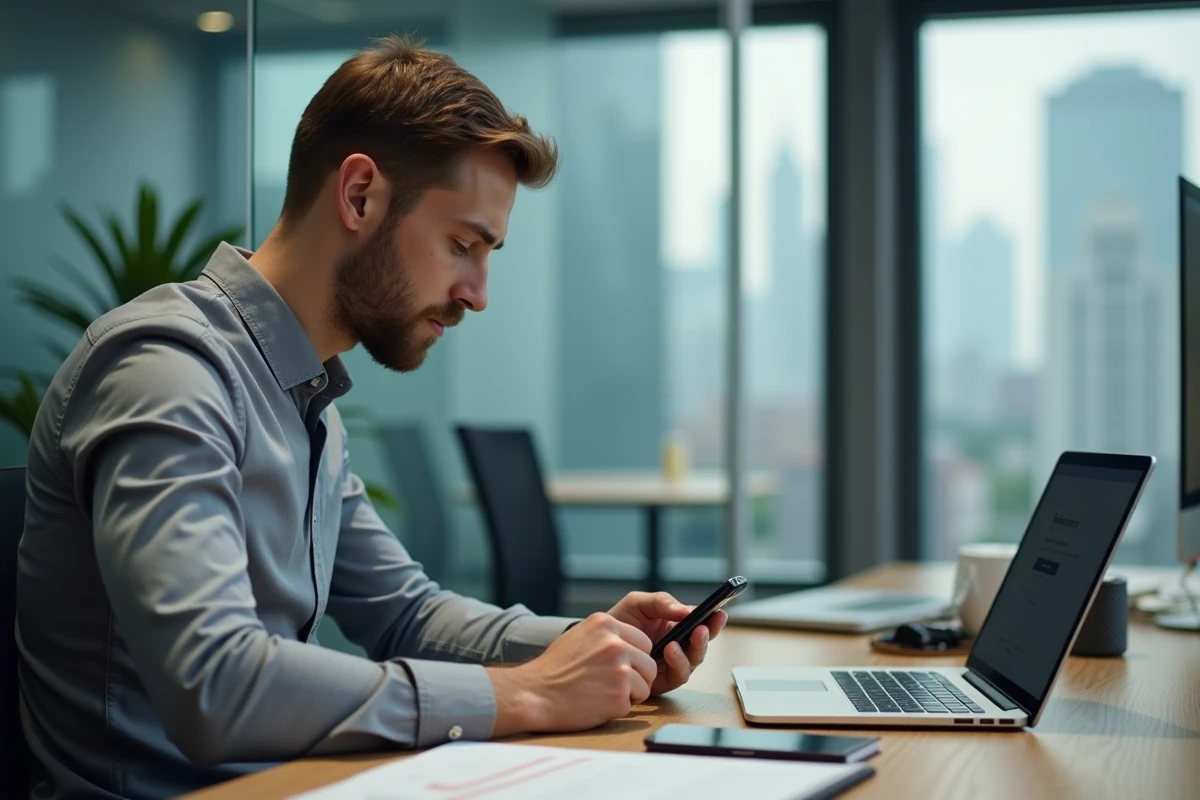 Jeune homme vérifiant ses paramètres de sécurité sur smartphone