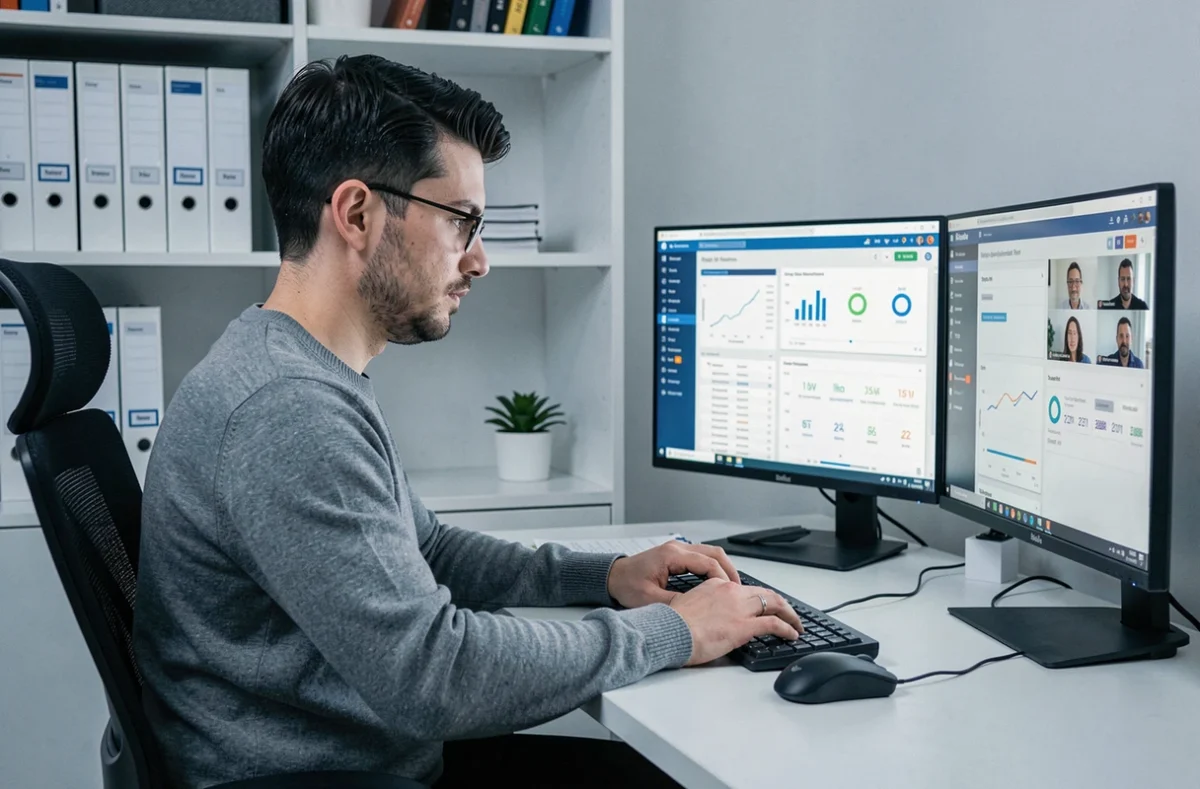 Expert-comptable de Moncomptable en ligne travaillant à distance sur des logiciels comptables en ligne