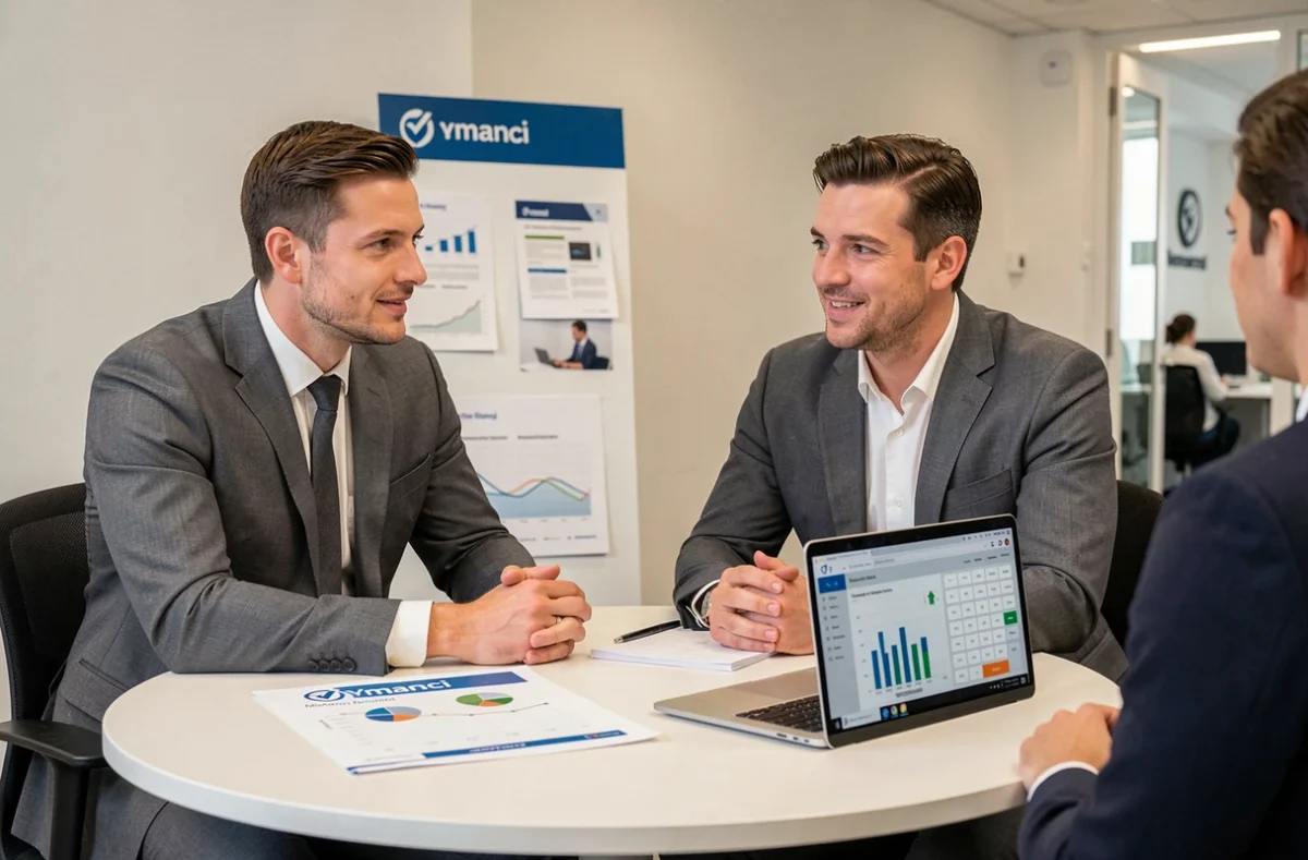 Conseiller Ymanci Strasbourg présentant un plan de financement immobilier personnalisé à un client